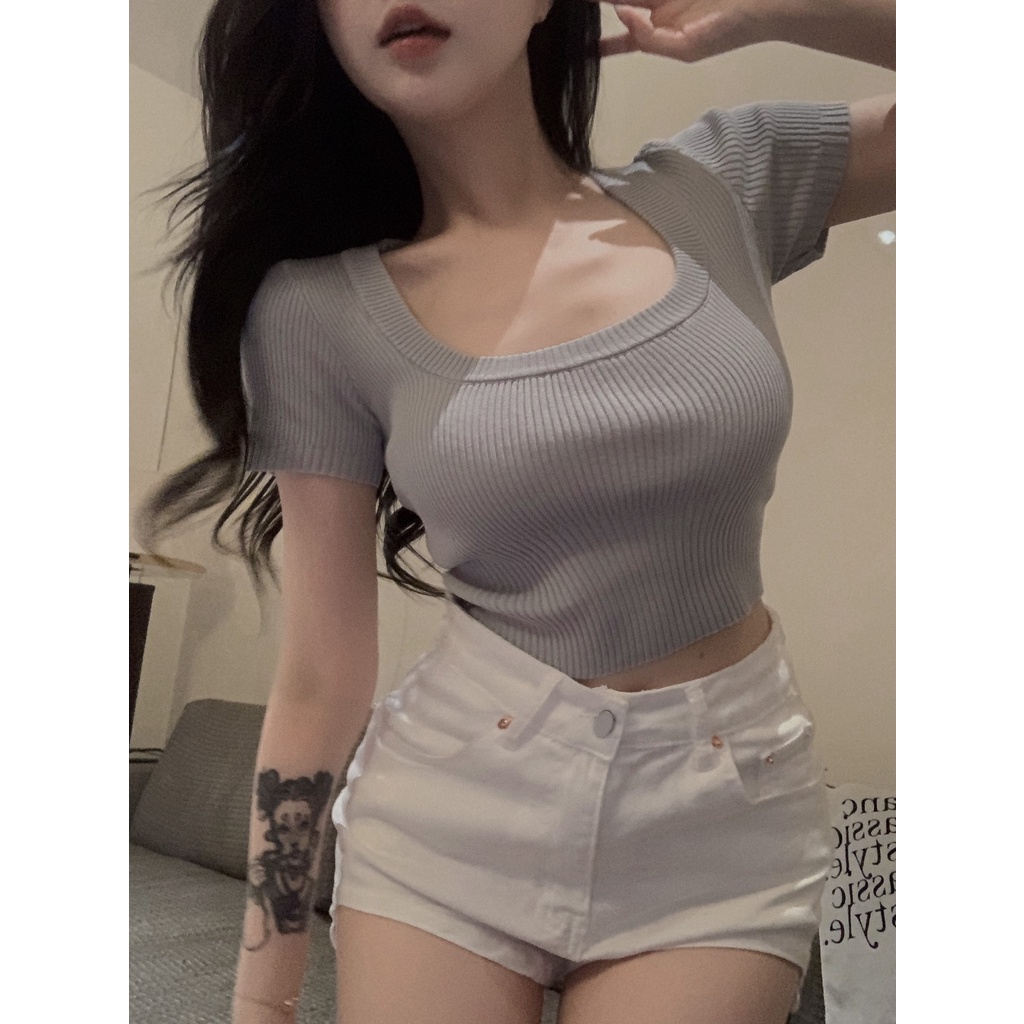 Áo Thun Dệt Kim Mỏng Tay Ngắn Phong Cách Thời Trang Hàn Quốc