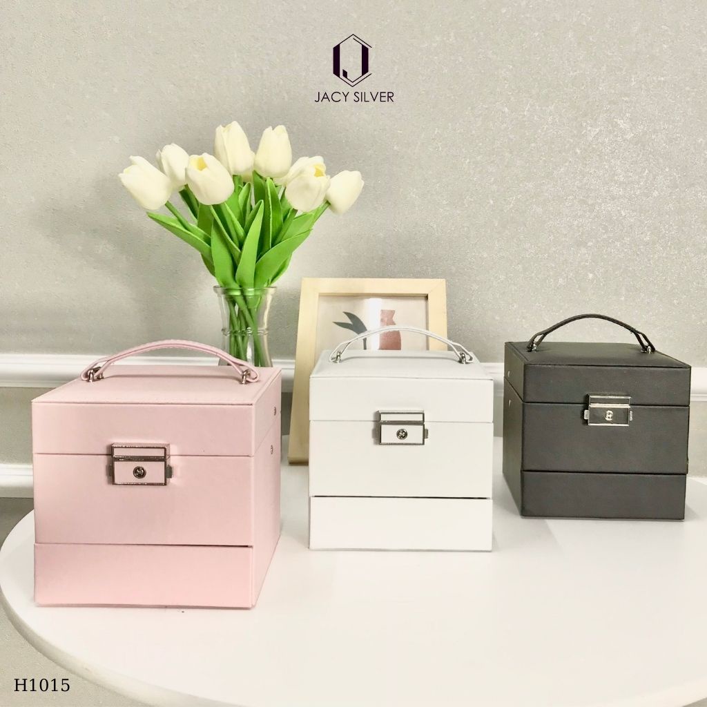 Hộp da đựng trang sức 3 tầng kèm gương, chống nước, hộp đựng nữ trang gọn gàng, tiện lợi H1015