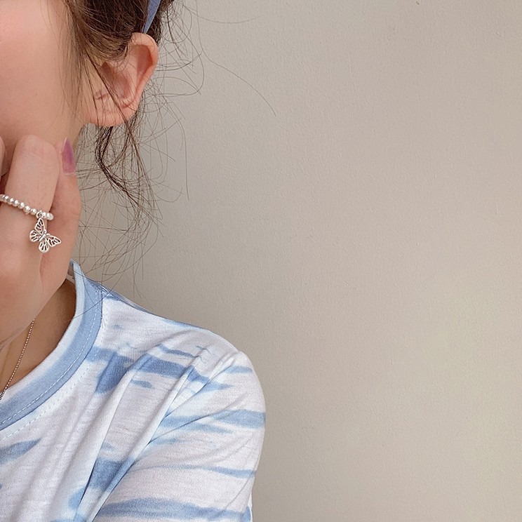 Nhẫn kết hạt màu bạc phong cách mới độc đáo NHAN52