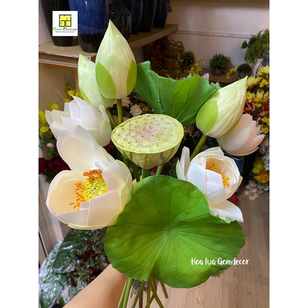 Hoa sen giả hoa sen lụa đẹp siêu cao cấp đẹp tự nhiên như thật bông sen giả