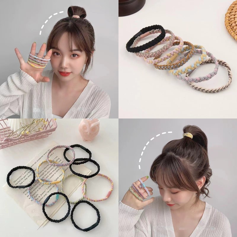 Dây Buộc Tóc Cao Su Bện Dày Dặn Co Giãn Phong Cách Đồng Quê