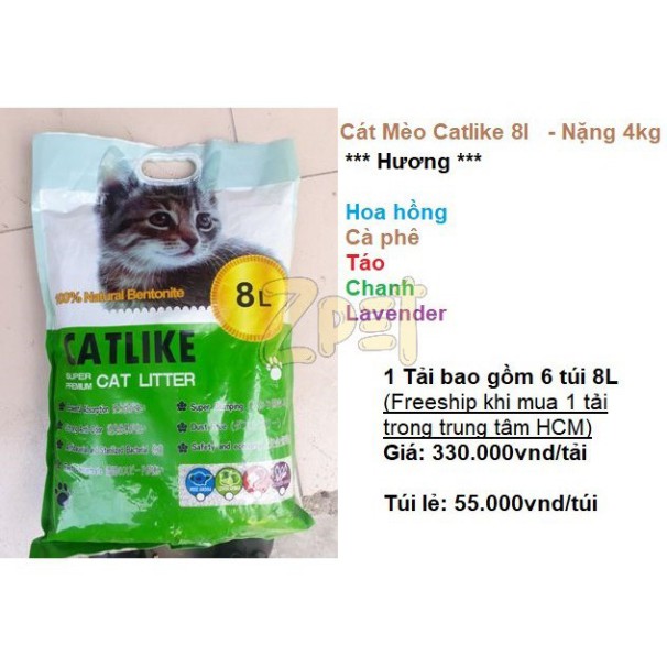DXV (Bỏ sỉ) Cát mèo Catlike - Vón cục + khử mùi lý tưởng (4kg - 8 lít) 12 F810