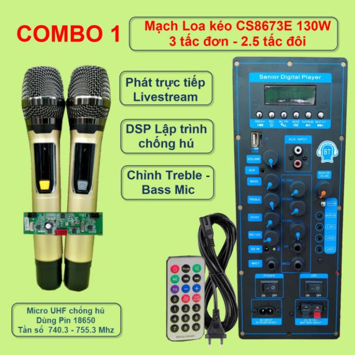 Mạch loa kéo CS8673E 130W LIVESTREAM - DSP lập trình chống hú, chỉnh Bass Treble Micro kèm Micro