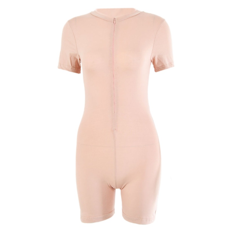 Bộ Áo Liền Quần Ngắn Tay Cổ Lọ Ôm Dáng Phối Khóa Kéo Cá Tính Cho Nữ