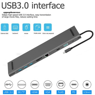 【OPHE】Bộ Chuyển Đổi 10 Trong 1 Type-C Sang 4k Hdmi Rj45 Usb 3.0 Vga 3.5mm
