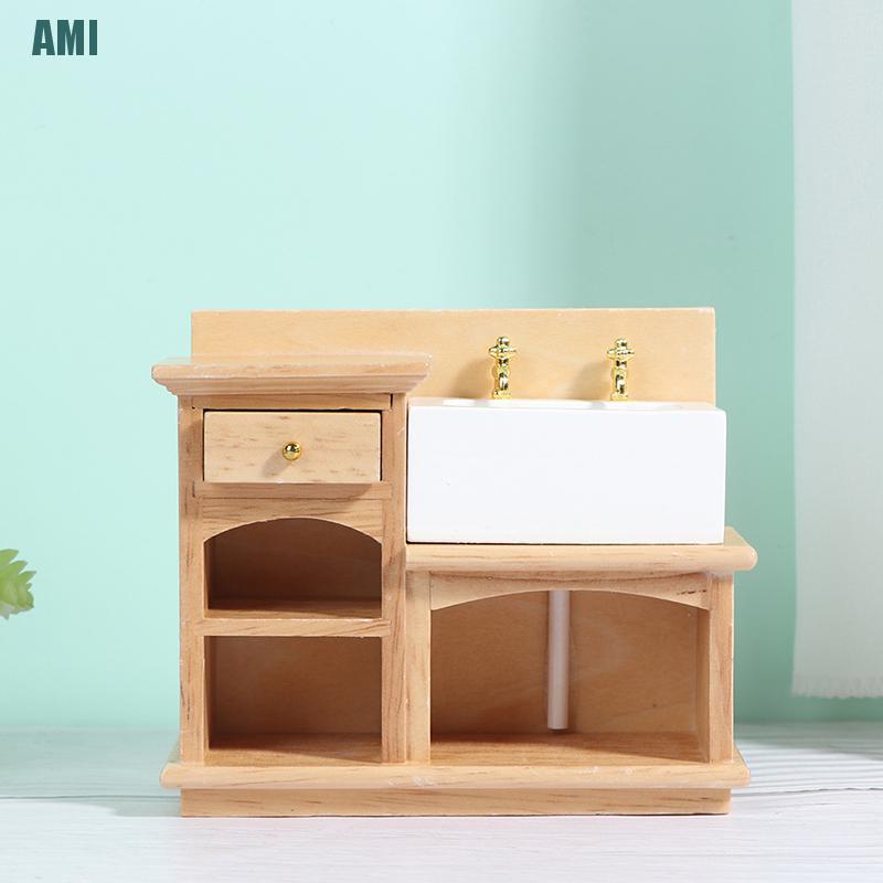 Bồn Rửa Chén Bằng Gỗ Trang Trí Nhà Búp Bê Tỉ Lệ 1: 12