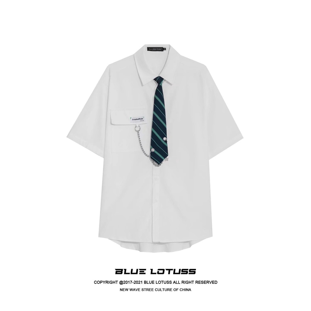 Áo Sơ Mi Trắng Tay Ngắn Phối Cà Vạt Phong Cách Đại Học Xuân Hè Thiết Kế Mới Cho Nam