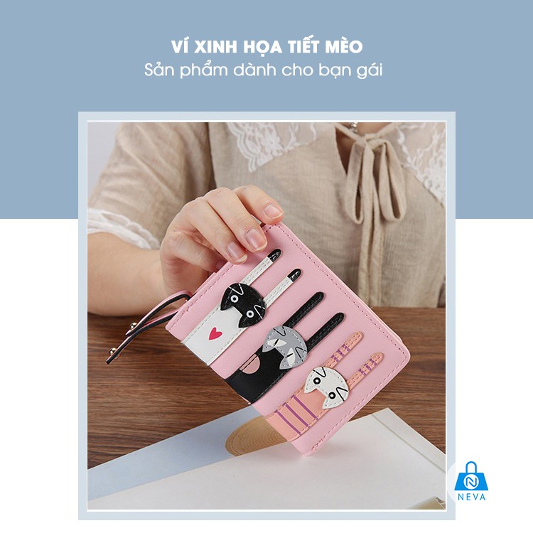 [ Mẫu Hot] Ví Nữ 3 mèo dễ thương xinh xắn dây kéo NEVA8254 | BigBuy360 - bigbuy360.vn