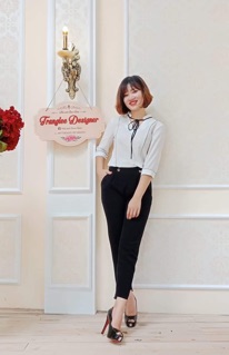 Áo sơ mi cổ tim dựng dây nơ