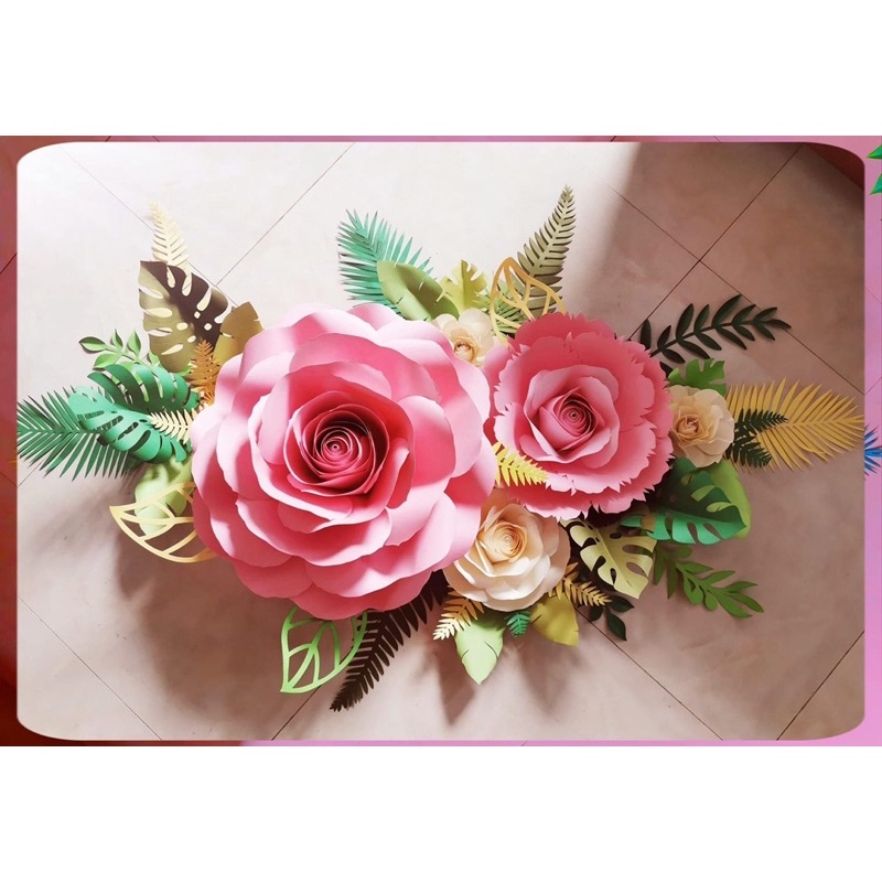 Giấy mỹ thuật A0 gấp quạt làm hoa backdrop, hoa khổng lồ màu hồng