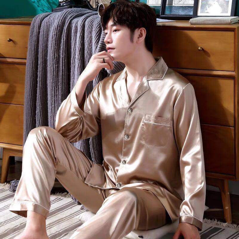 Bộ Đồ Ngủ Dài Tay Bằng Lụa Thời Trang Mùa Hè Hàn Quốc Cho Nam