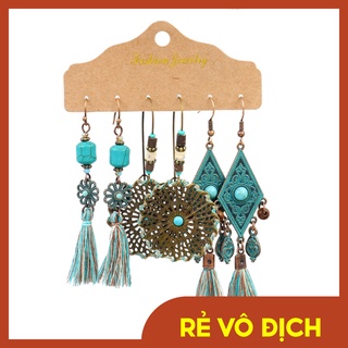 Set 3 đôi bông tai boho họa tiết cổ