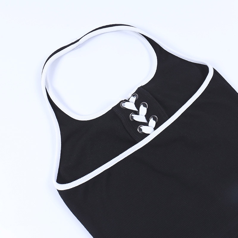 Áo Tank Top Hở Lưng Cột Dây In Hoạ Tiết Xương Cá Tính Trẻ Trung Dành Cho Nữ