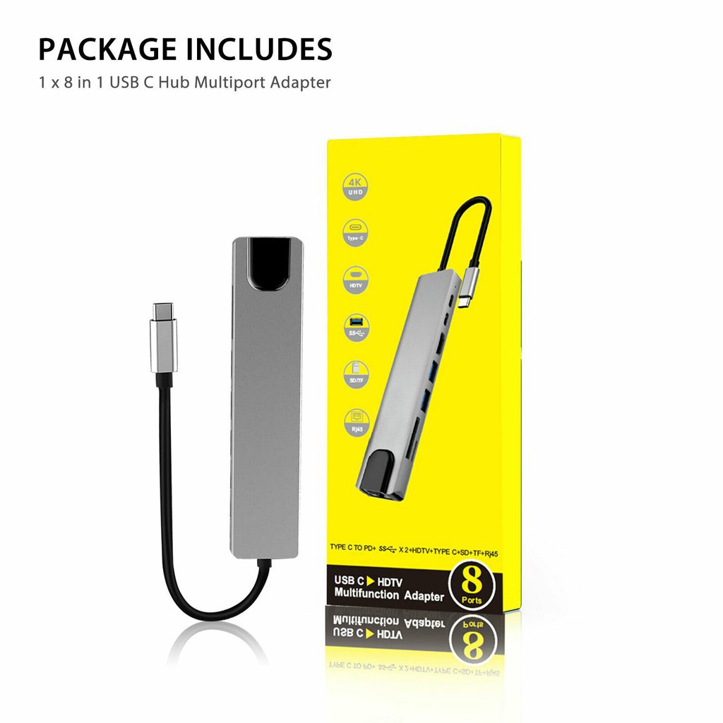 Bộ Chuyển Đổi Hub 6 trong 1 / 8 trong 1 Type C Sang HDMI RJ45 USB 3.0 PD Type-C 6 in 1 / 8 in 1 hỗ trợ 4K thunderbolt 3