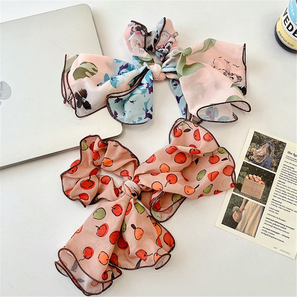 Dây Cột Tóc Ruy Băng Co Giãn In Họa Tiết Hoa Thời Trang Cổ Điển Cho Nữ