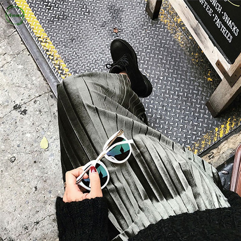 Chân váy nhung xếp li lưng cao xinh xắn cho nữ