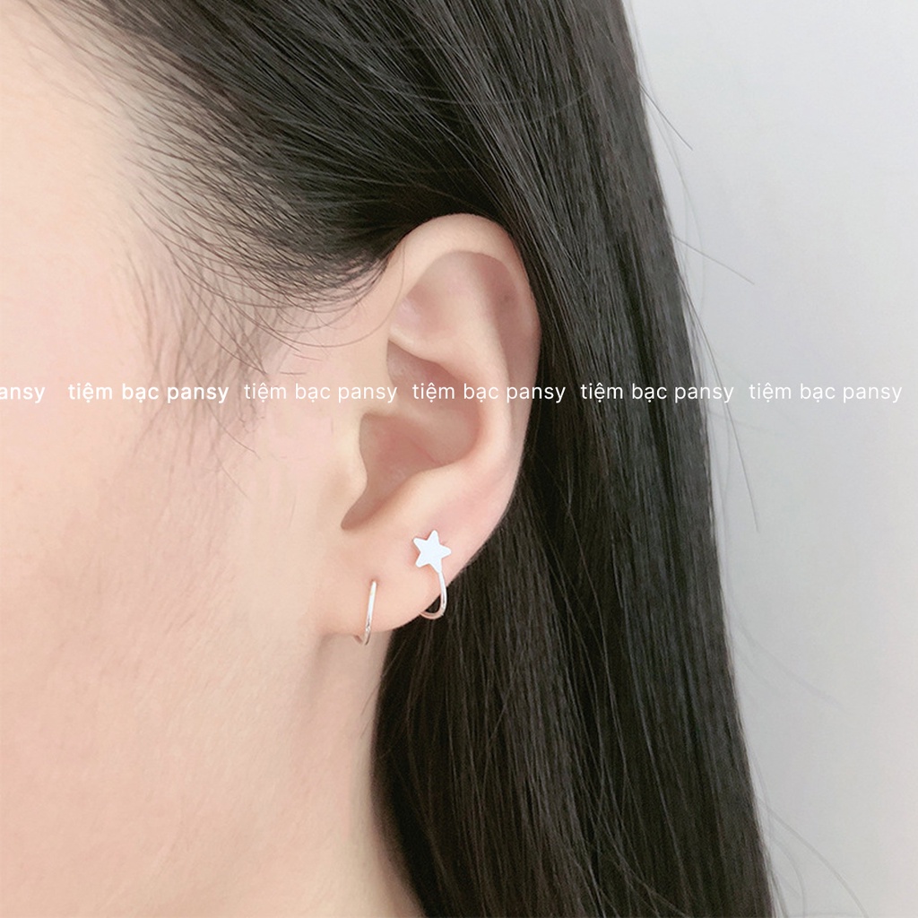 Khuyên tai nữ bạc PANSY hình ngôi sao xoắn vòng nạm đá - Bông tai xoắn bạc ta cao cấp