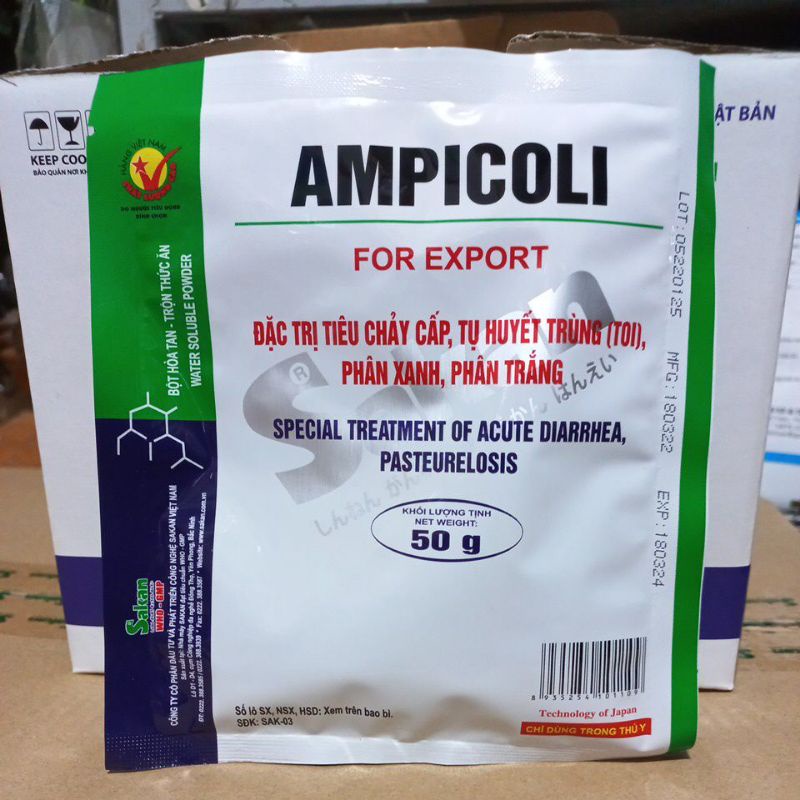 Ampicoli bột hòa tan/ trộn thức ăn 50g