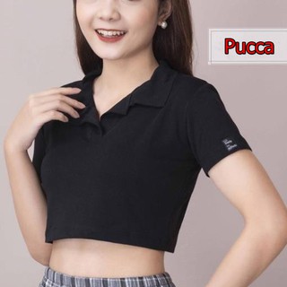 Áo Croptop có cổ Polo tay ngắn, Áo Croptop kiểu cổ đức chất Siêu Mát - Pucca