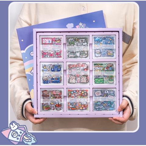 Set 10 tấm sticker Mèo xám dễ thương ngẫu nhiên hình dán sổ