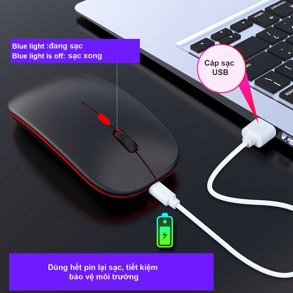 Chuột không dây sạc điện siêu mỏng 2.4G, không gây tiếng ồn, dùng cho thiết bị có cổng usb, bảo hành 1 năm HXSJ M402 | BigBuy360 - bigbuy360.vn