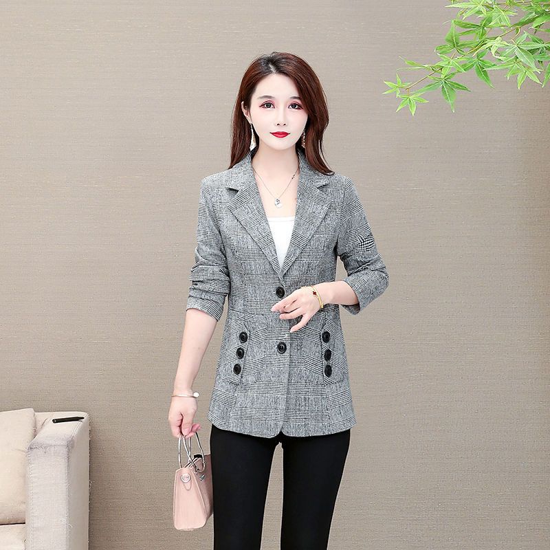 Áo Khoác Vest Ngắn Dáng Ôm Họa Tiết Kẻ Sọc Thời Trang Phong Cách Hàn Quốc Cho Nữ