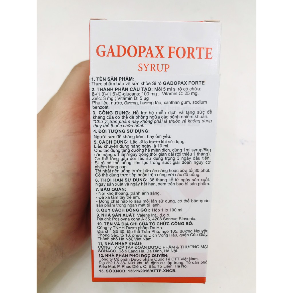 ✔️️️Gadopax Forte Syrup Tăng Sức Đề Kháng Chai 100ml Dùng được cho em bé sơ sinh