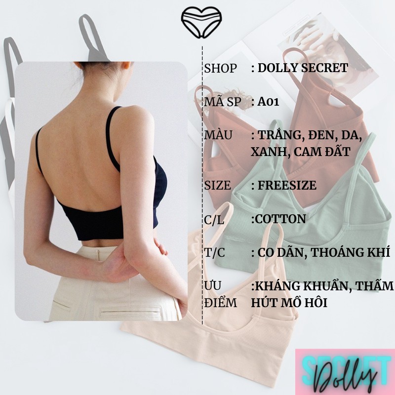 Áo lót nữ bra hai dây hở lưng chữ U len tăm cao cấp thấm hút mồ hôi kháng khuẩn DOLLY SECRET A01