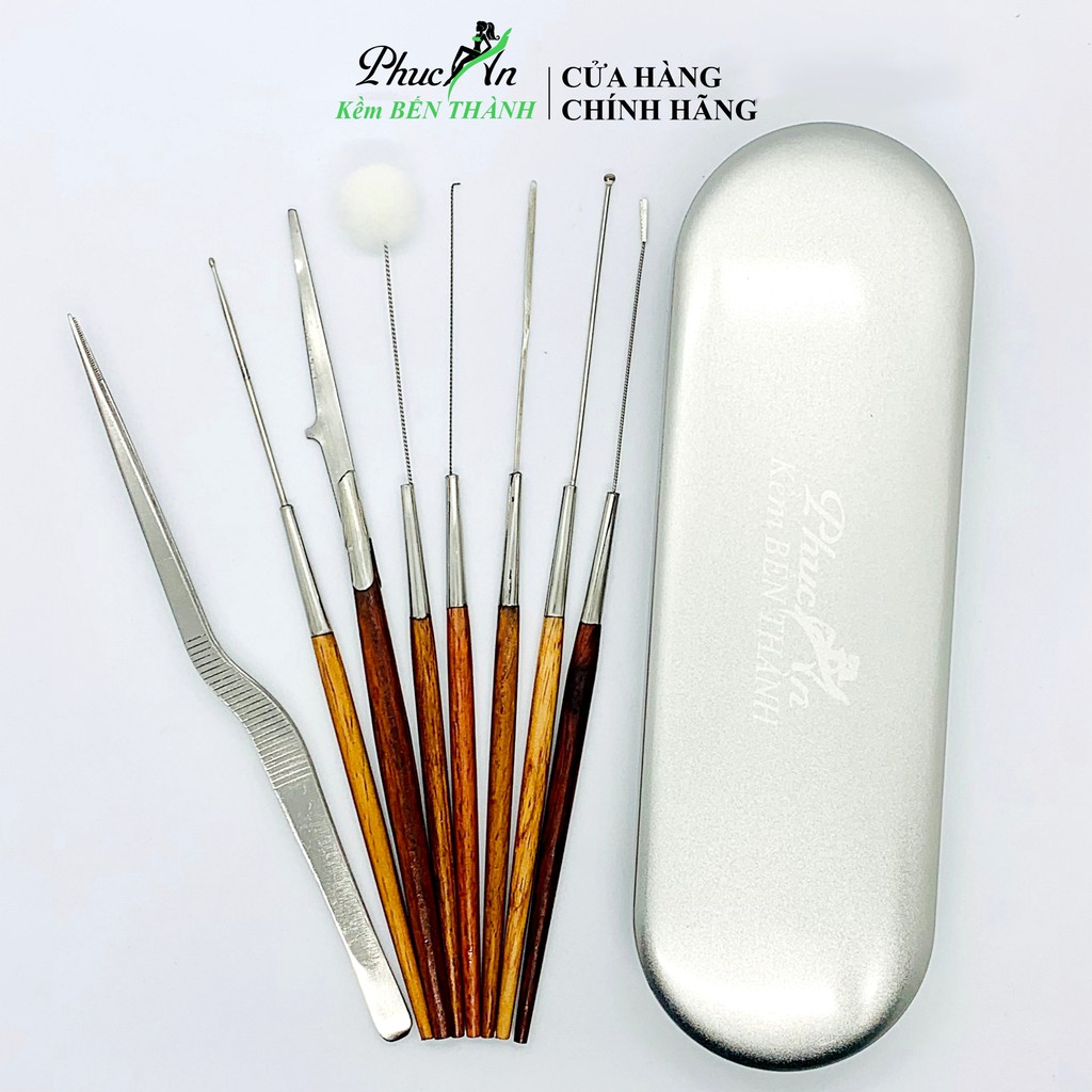 Bộ dụng cụ ráy tai 8 món, chất liệu Inox và gỗ sao an toàn, tiện lợi, dễ mang theo , Kềm Bến Thành
