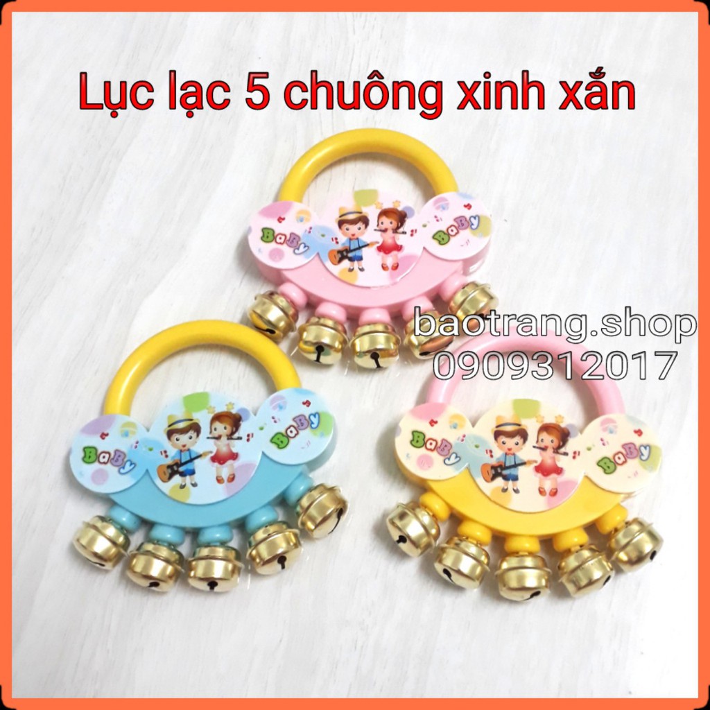 [Siêu rẻ] Lục lạc cầm tay, xúc xắc cầm tay 4 - 5 chuông cho bé xinh xắn nhiều màu