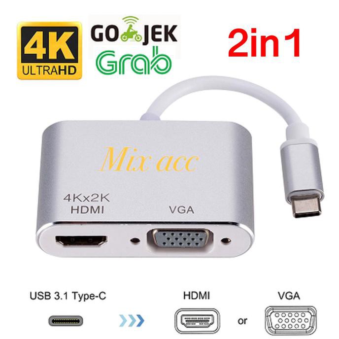 Bộ Chuyển Đổi Usb Type C Sang Hdmi & Vga 2 Trong 1 Xvf-958 Hỗ Trợ 4k Type C Sang Hdmi Vga