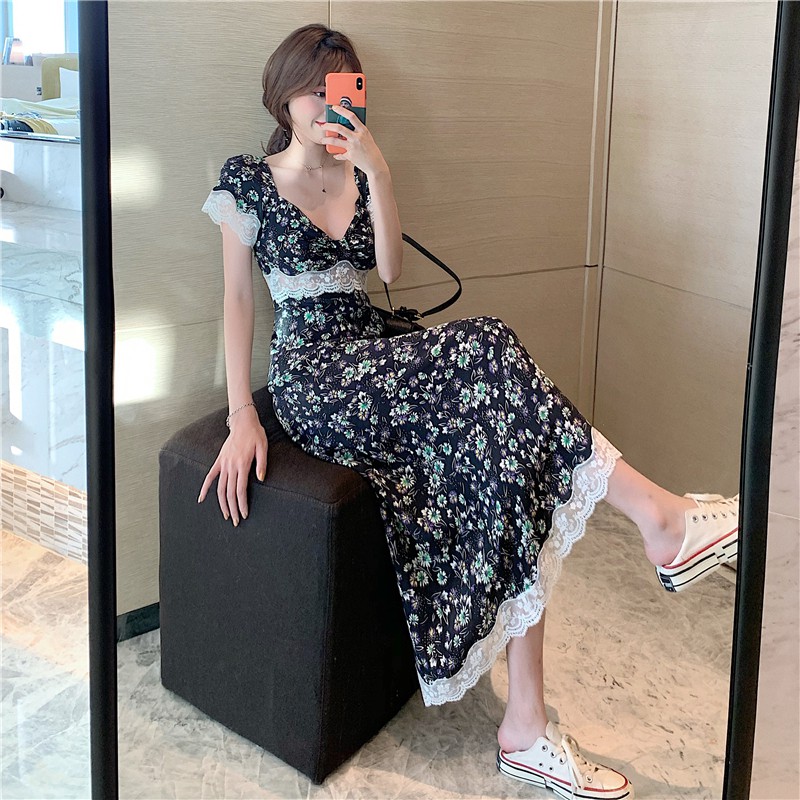 ĐẦM CỔ LỌ KIỂU PHÁP VIỀN REN DÁNG DÀI ULZZANG