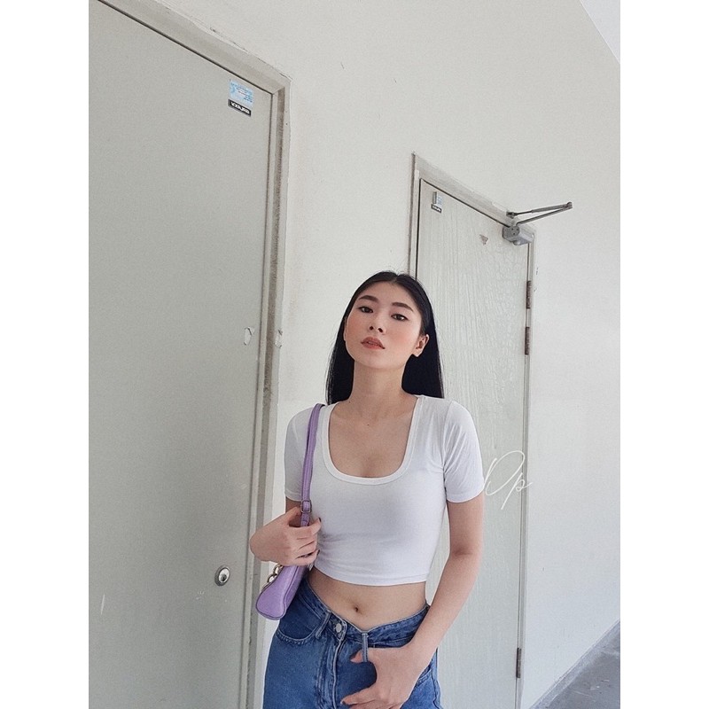 Áo croptop cổ U - áo croptop cổ vuông thun lụa