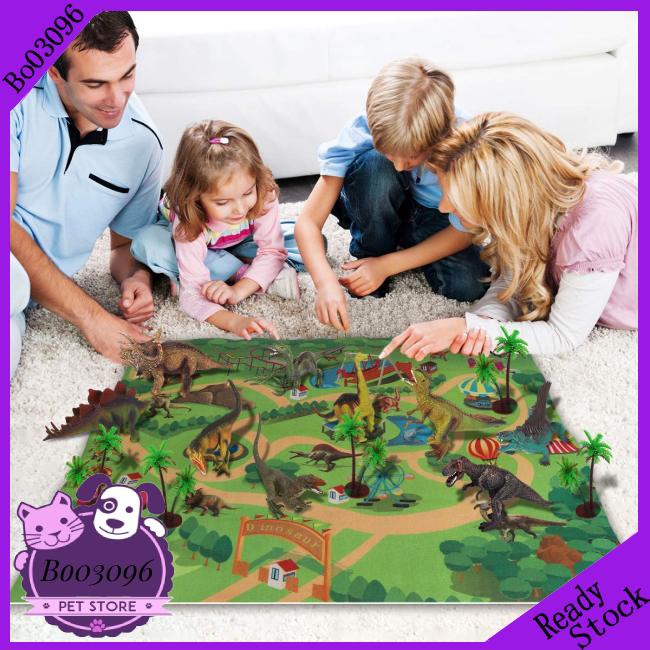 Dinosaur Toys Simulation Figure Activity Play Mat Educational Realistic Dinosaur Playset Adventure Mat with Trees for Creat Animal World Include T-Rex Triceratops for Kids Boys Girls