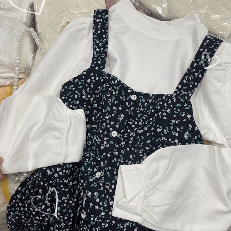 Sét Áo Tay Dài Mix Yếm Hoa Dày Dặn 🦋FREESHIP 🦋Yếm Dáng Dài Kiểu Vintage Siêu Xinhh