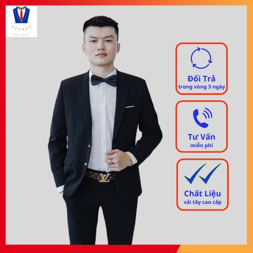 Bộ vest nam đẹp màu đen 2 khuy full size [Áo vest + Quần]