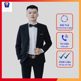 Bộ vest nam đẹp màu đen 2 khuy full size [Áo vest + Quần]
