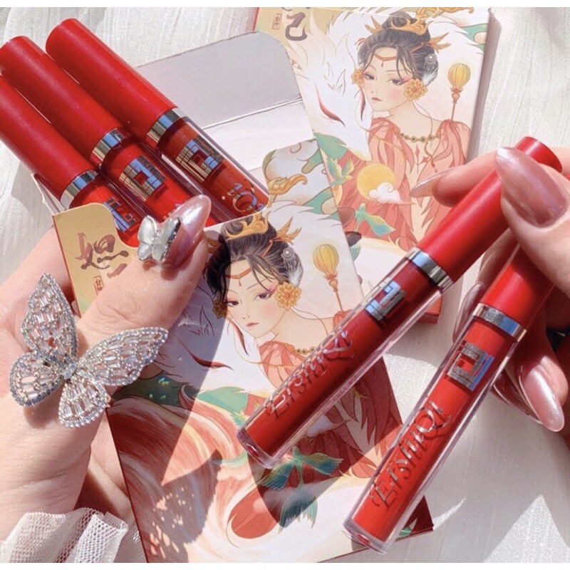 Son kem lì ♥️FREESHIP♥️  Set 5 son cô gái cổ trang - váy đỏ Full màu, hàng chính hãng nội địa trung