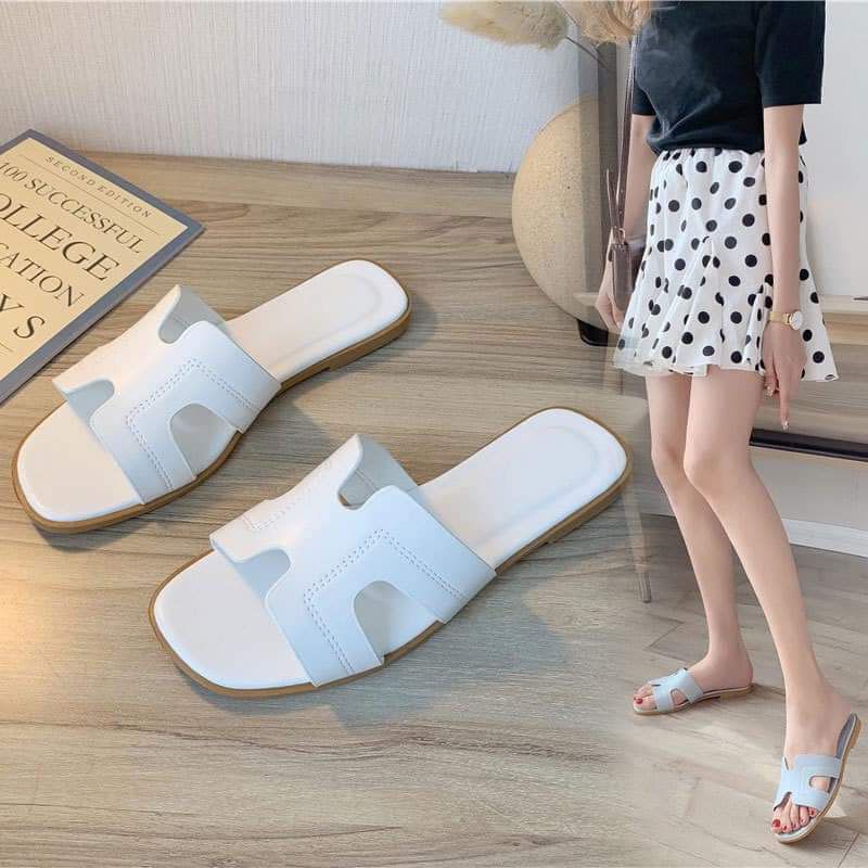 Dép HM sang chảnh, quý tộc - Dép Da Chữ H nhiều màu, đế nhựa dẻo chống trơn trượt