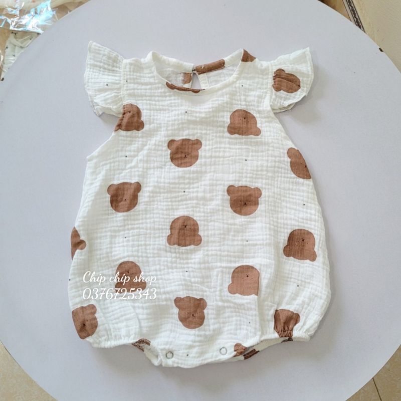Body xô muslin cánh tiên mềm mát cho bé gái 0-18 tháng