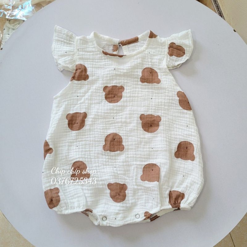 Body suit xô muslin cánh tiên mềm mát đáng yêu cho bé gái 0-18 tháng Chíp chíp shop