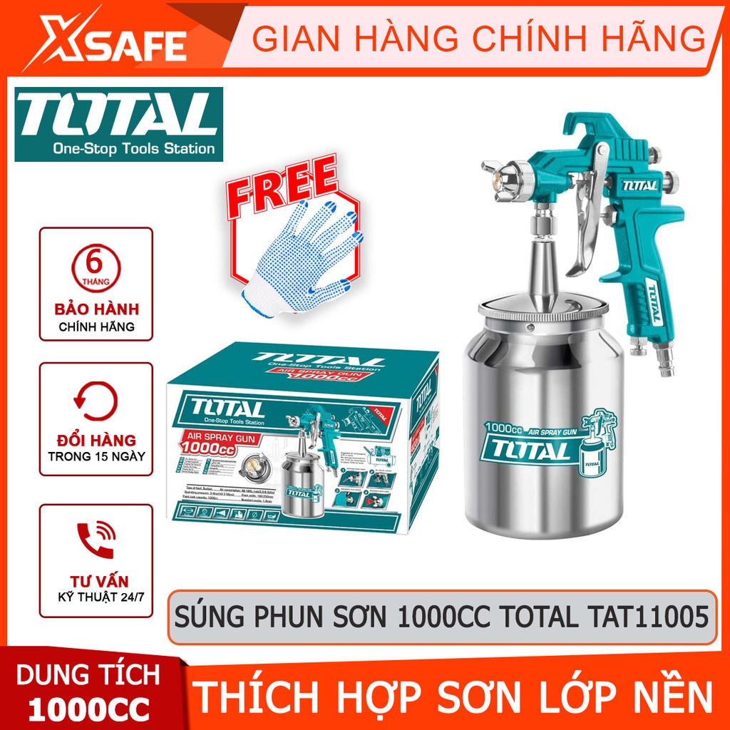 Súng phun sơn TOTAL TAT11005 1000cc có chỉnh gió bình nhôm 1000cc máy phun sơn bằng khí nén sơn xe máy ô tô gỗ nhà cửa