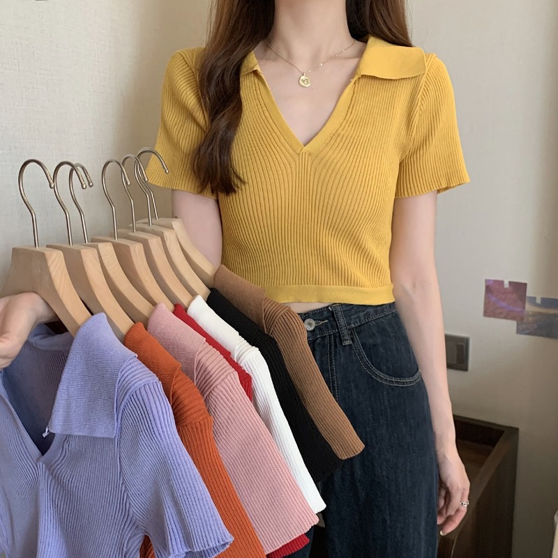 Áo thun ngắn tay cổ tròn thời trang Hàn Quốc dành cho nữ