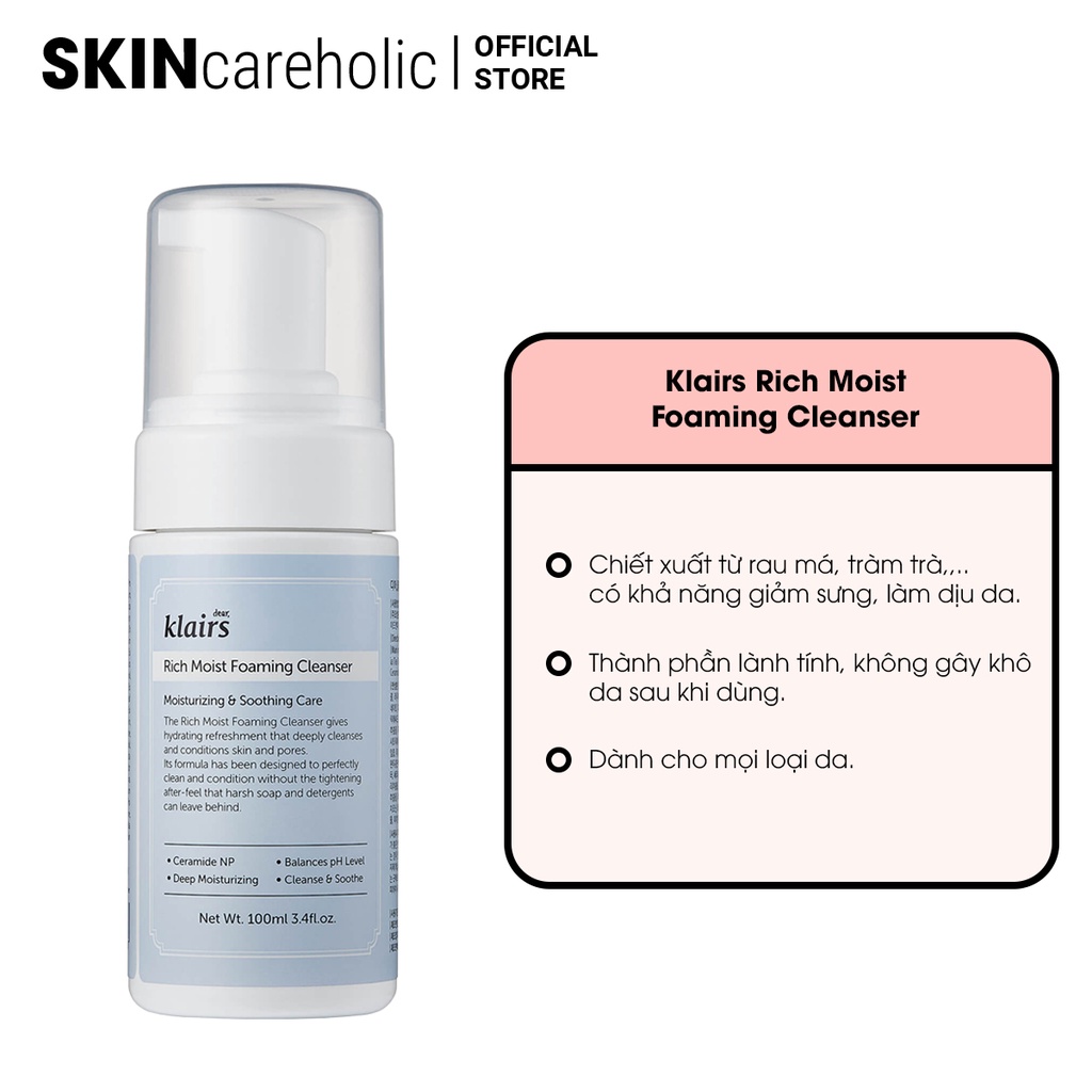 Sữa Rửa Mặt Tạo Bọt Klairs Rich Moist Foaming Cleanser