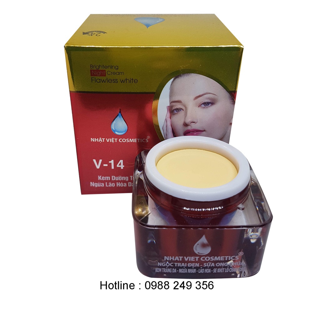 KEM TRẮNG DA NGỪA NHĂN LÃO HÓA SE KHÍT LỖ CHÂN LÔNG NGỌC TRAI ĐEN - SỮA ONG CHÚA V14 NHẬT VIỆT COSMETICS 20g