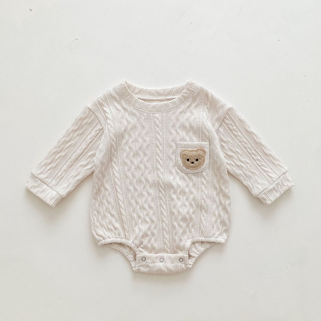 Korean Romper Bear Print Baby Boys Girls Cotton Bodysuit Newborn  Long Sleeve Triangle Jumpsuit Outfit