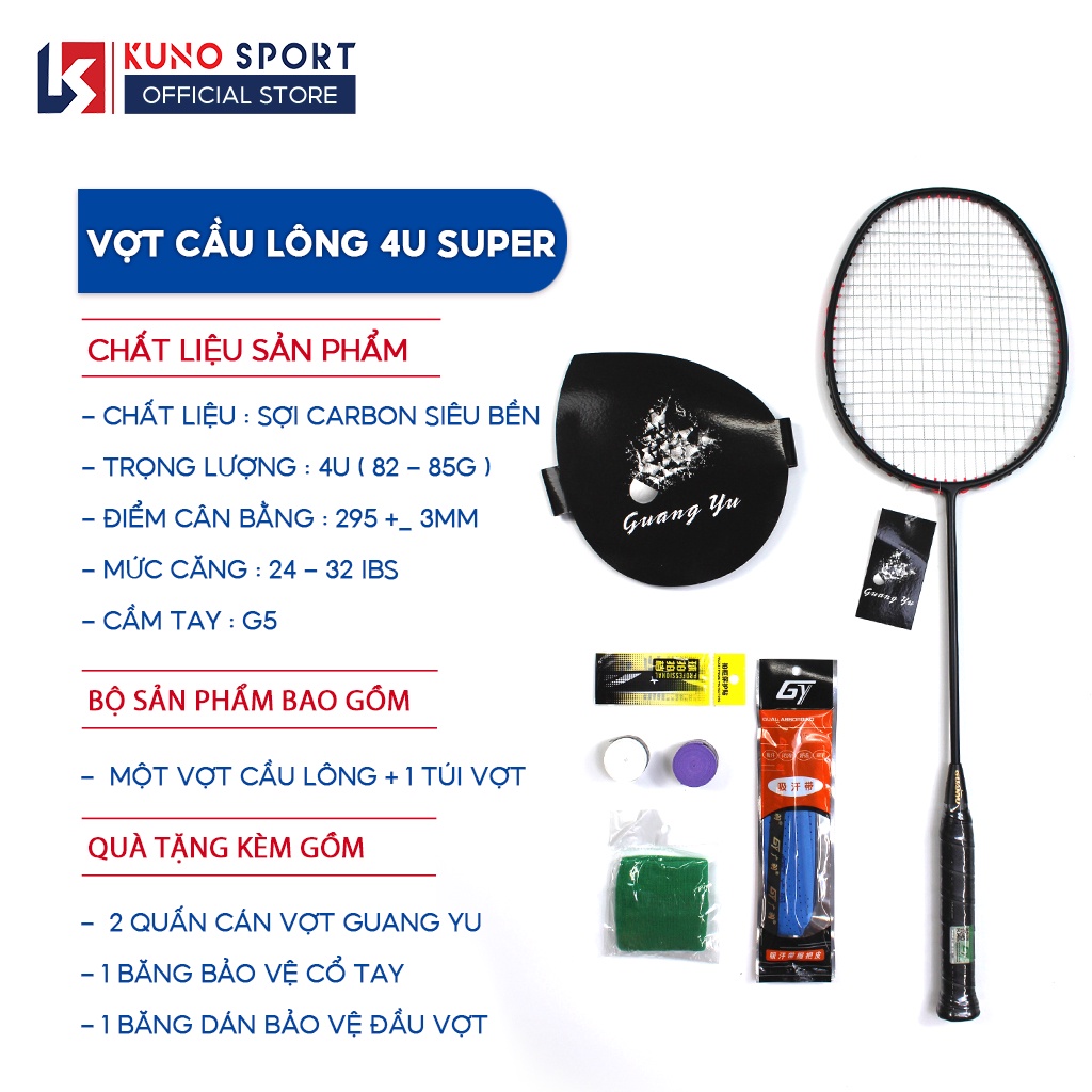 Vợt Cầu Lông Tấn Công Guangyu 4U Bản Super Thiên Công Full Carbon Căng sẵn 11kg Đầy Đủ Phụ Kiện Và Hộp Đựng - V03