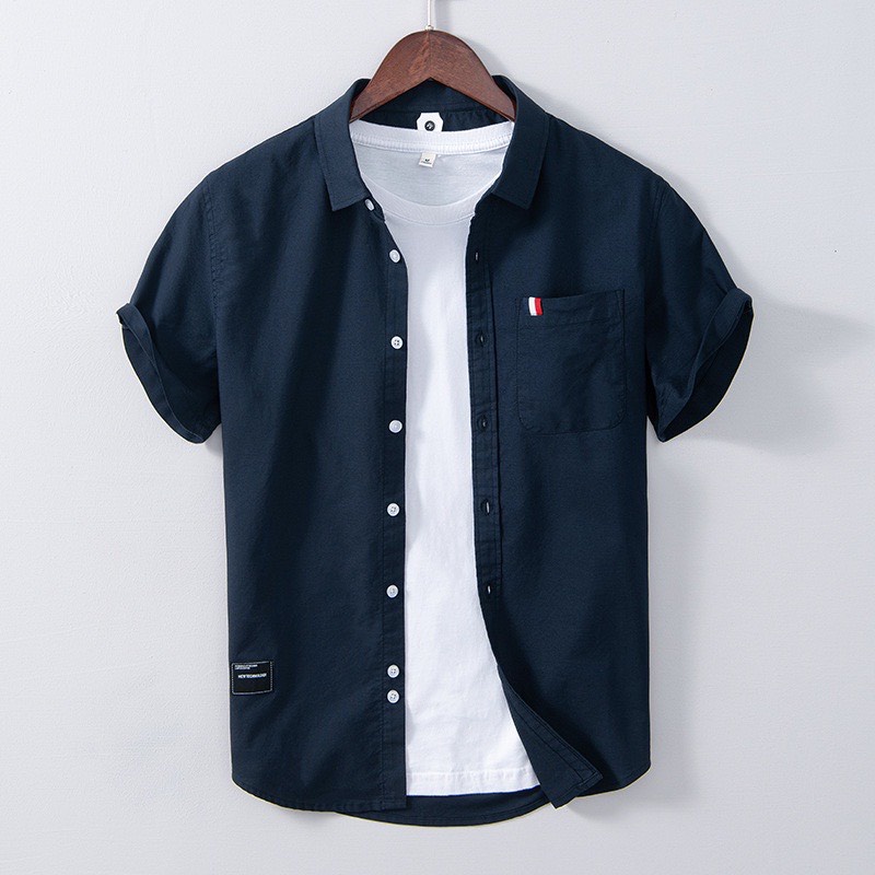 Áo Sơ Mi Đũi Nam Cộc Tay phối túi ngực thời trang