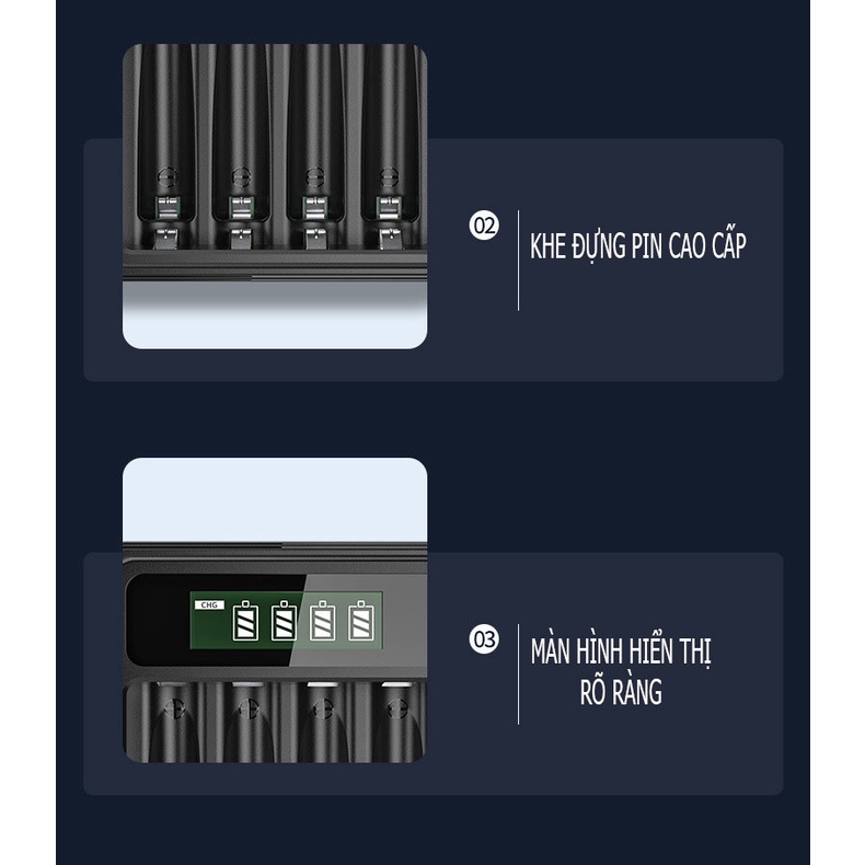 [DP-UKL575] Bộ sạc pin tiểu AA, AAA thông minh tự ngắt có màn hình LCD báo dung lượng chính hãng Doublepow