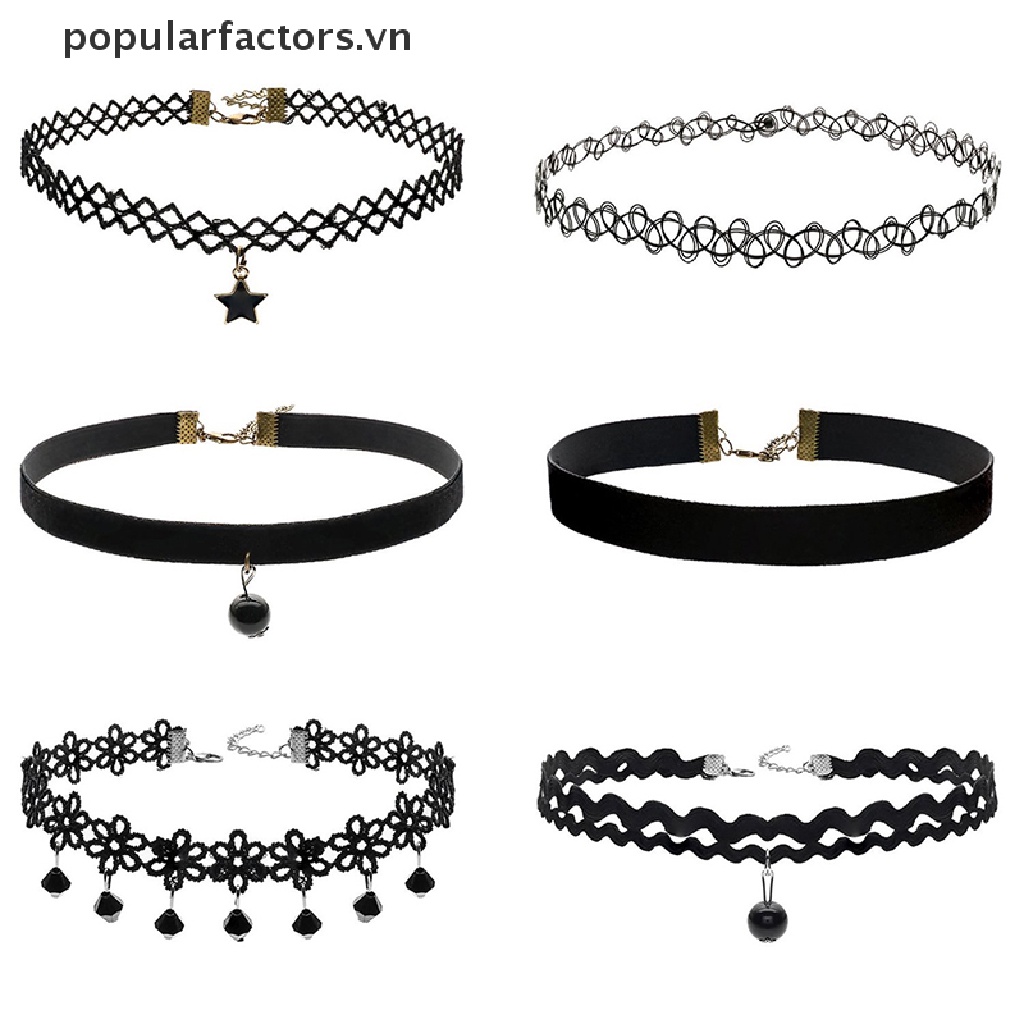 Set 6 Vòng Cổ Choker Dây Nhung Đen Thời Trang Cho Nữ